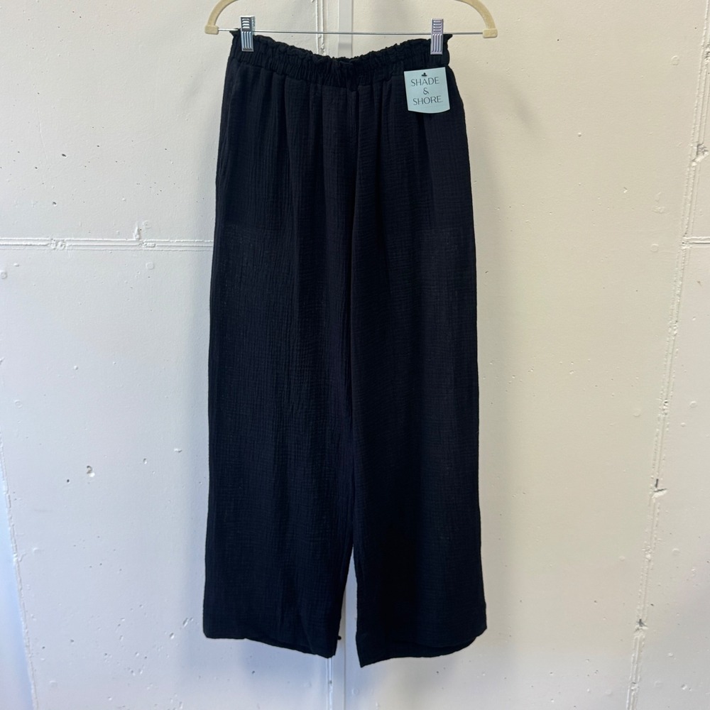 NWT Shade & Shore Cotton Gauze Wide Leg Beach Pants XS Black Breazy Resortwear